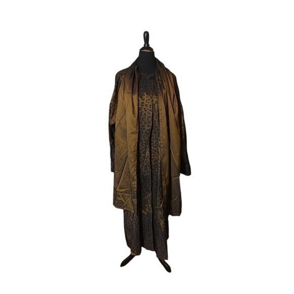 MYCRA PAC Designer Wear Leopard Print Long Trench Coat Jacket S/M